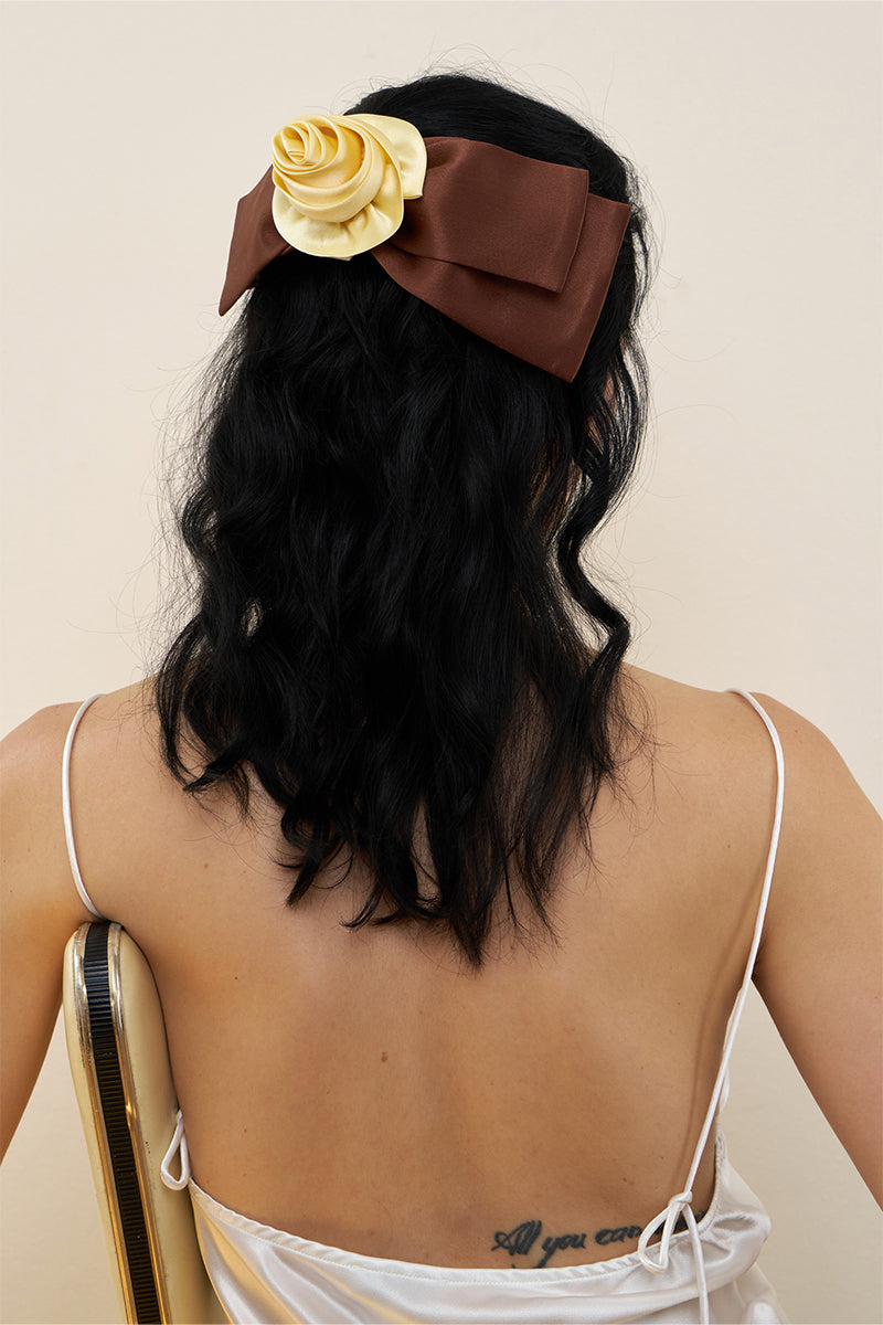 TUSCAN ROSE BOW SILK HAIR CLIPS - CULT MIA
