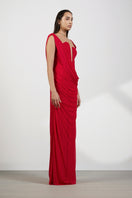 Deme By Gabriella Adriana Red Maxi Dress featuring flowing fabric, sleeveless design, and elegant length perfect for formal occasions.
