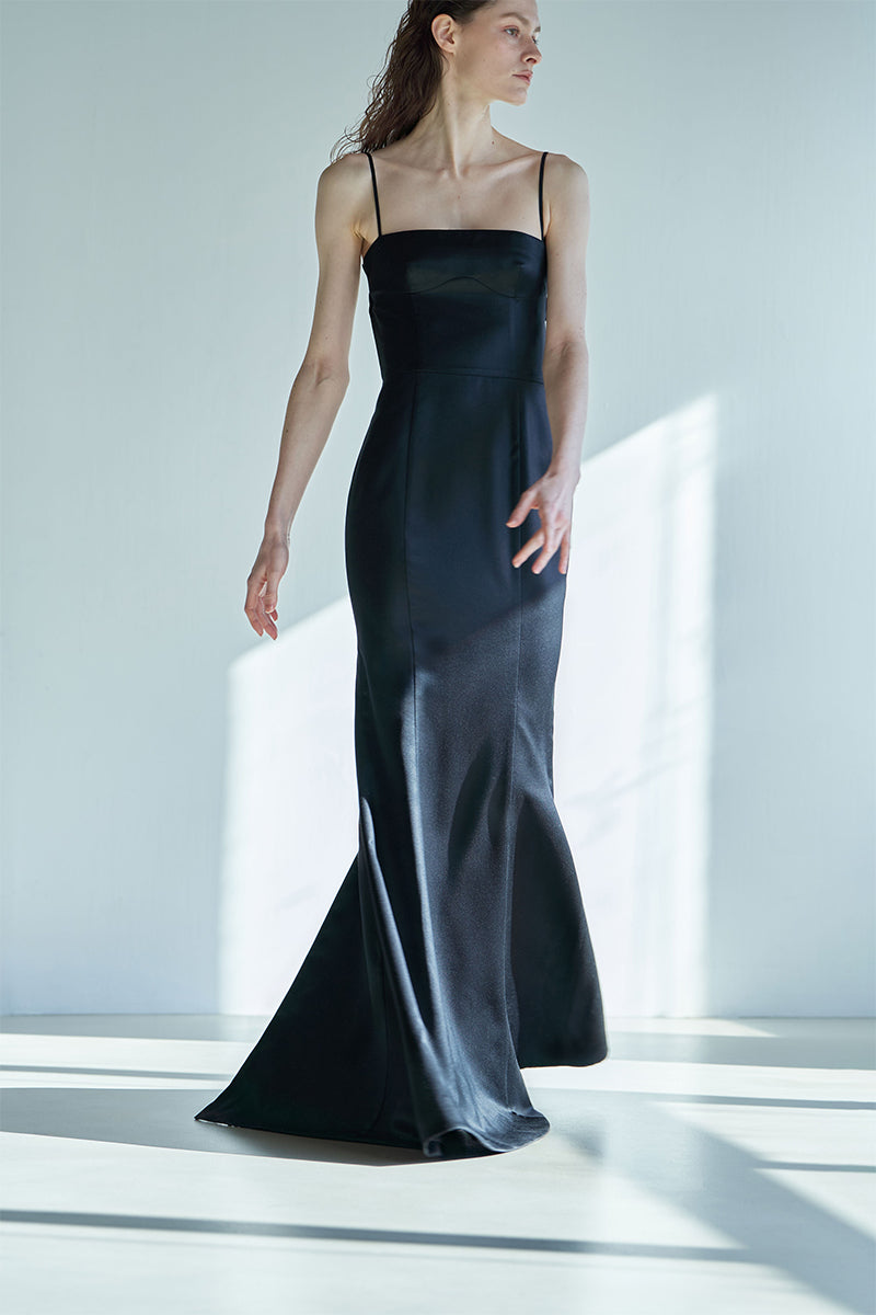 WOOL SILK EVENING GOWN IN BLACK - CULT MIA