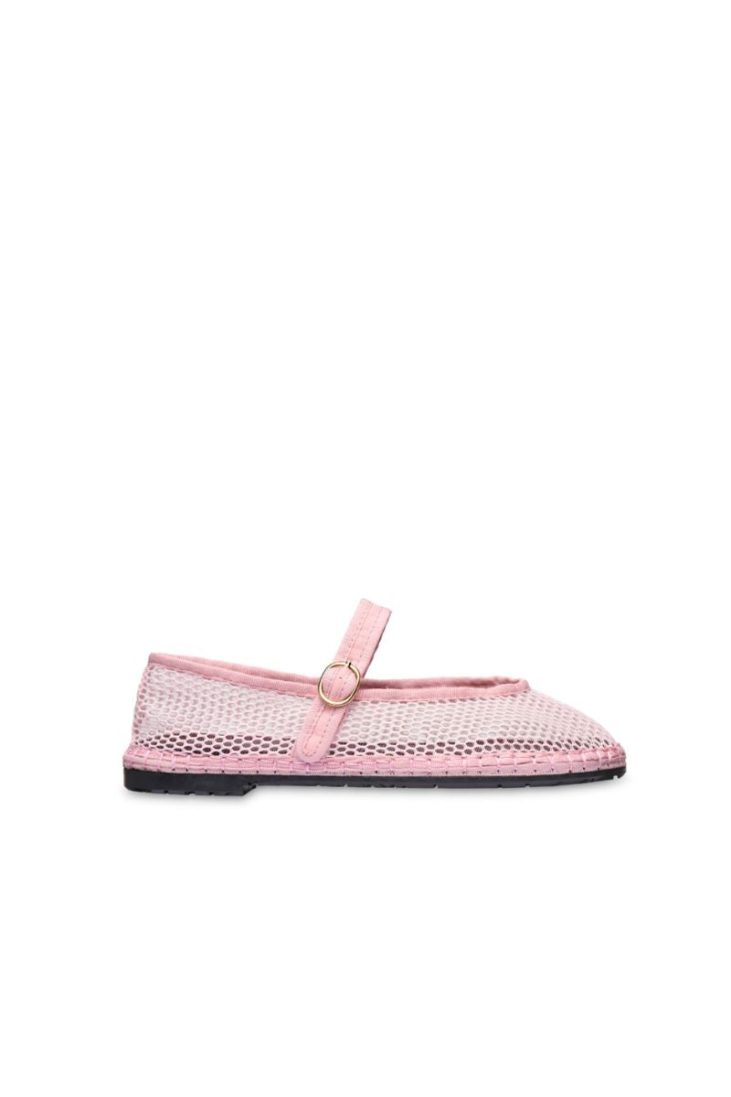 Flabelus Isabella pastel pink flats with matching pastel pink piping, featuring a sleek and comfortable design for casual wear.