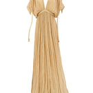 Kasia Kulenty Athena gown in sand, a flowing maxi dress with elegant draping and sleeveless design, perfect for formal occasions.
