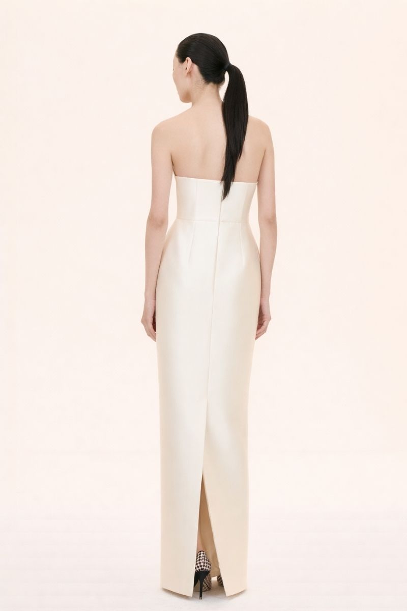 Nihan Peker DANAN gown featuring elegant fabric, flowing silhouette, and detailed design, perfect for formal occasions.