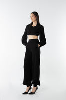 Lili Blanc Crystal Volume Trousers, stylish pants with crystal embellishments, showcasing a modern, elegant design.
