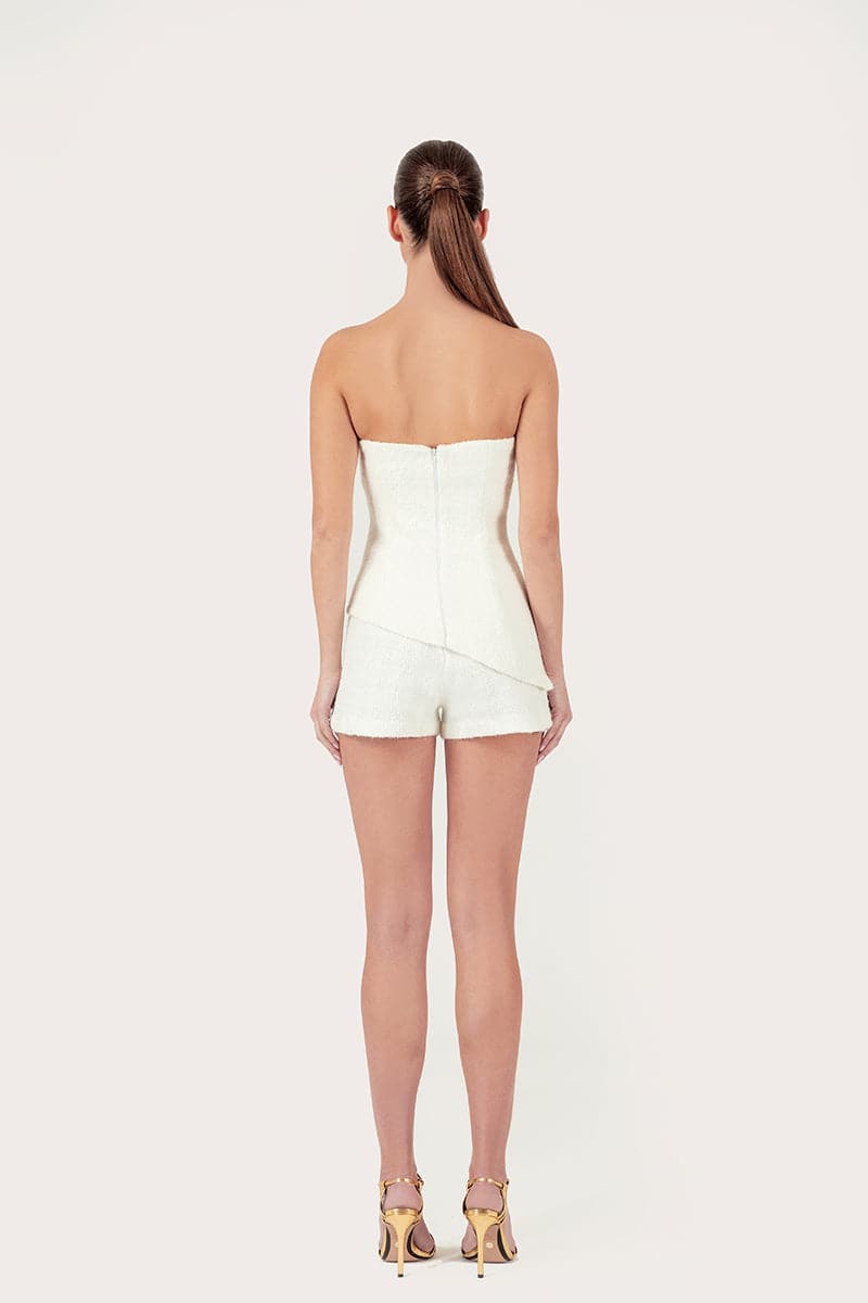GOLD THREAD-EMBROIDERED TWEED SHORTS - CULT MIA