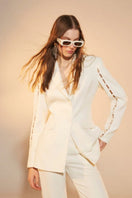 Nazlı Ceren Marylebone Crepe Blazer in Vanilla Ice, stylish jacket with a tailored fit and classic lapel design.