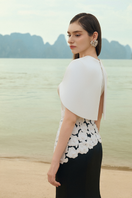 Lune De Soie pearl taffeta dress and cape co-ords set, featuring elegant fabric and coordinated design, perfect for formal occasions.