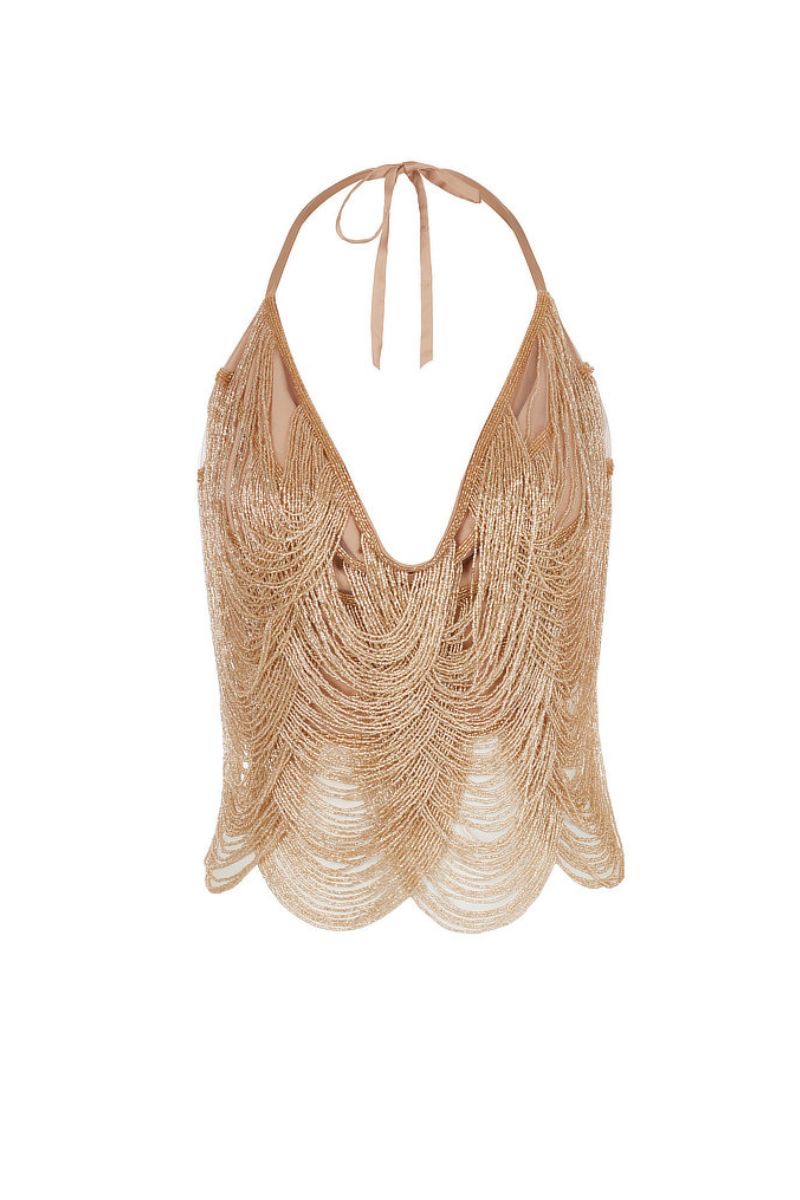 CHAMPAGNE HAND-BEADED TASSEL TOP - CULT MIA