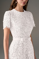 I.H.F Studio Cult Mia X floral white lace structured maxi dress with sequins, featuring a midi length and elegant design.