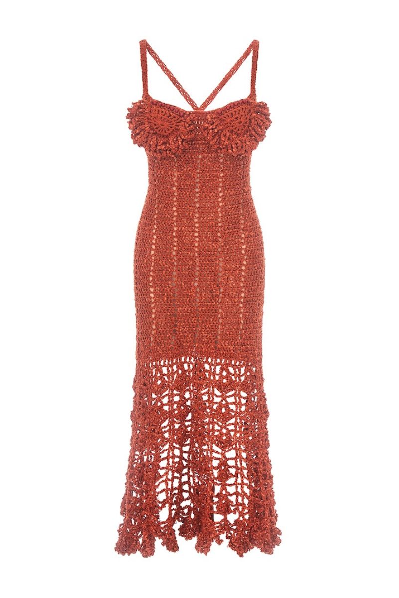 CHRYSANTHEMUM TERRACOTTA HANDMADE CROCHET DRESS - CULT MIA