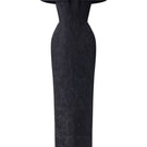 Elegant black bustier gown with a mini cape from I.H.F, featuring fitted bodice and stylish cape detail.
