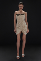Beige Eden mini dress by Balykina, featuring a stylish, fitted silhouette ideal for casual or semi-formal occasions.