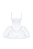 BalYKINA Charlotte Ivory Mini Dress shown on a model, featuring a stylish, elegant design perfect for special occasions.