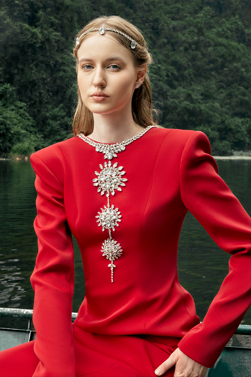 RED OPEN BACK FLOOR LENGTH GOWN - CULT MIA