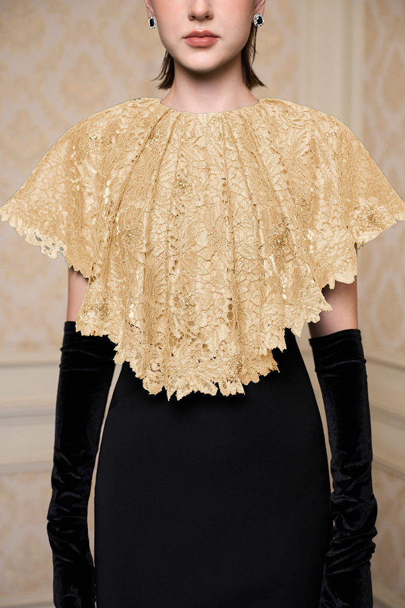 Beige I.H.F sleeveless lace gown with a round neckline, elegant design perfect for formal occasions.