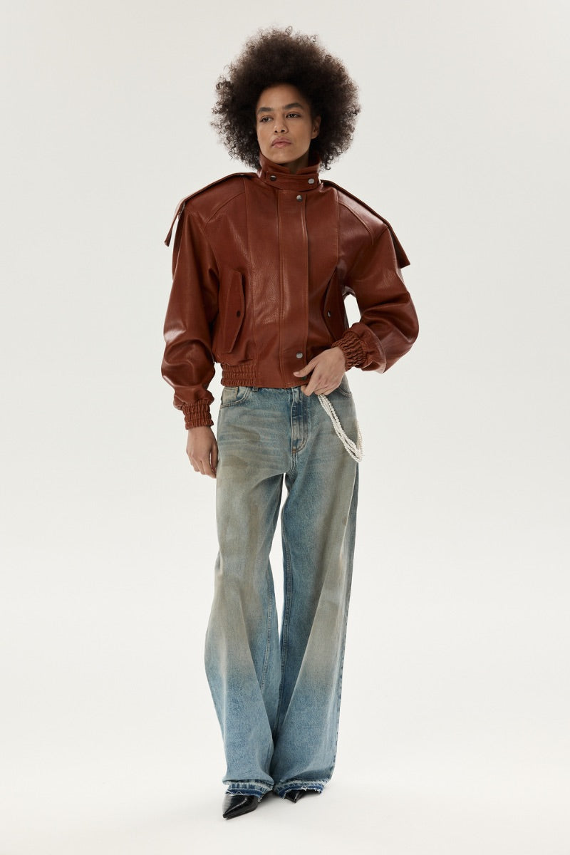 TIVOLI II LEATHER BOMBER IN CAMEL - CULT MIA