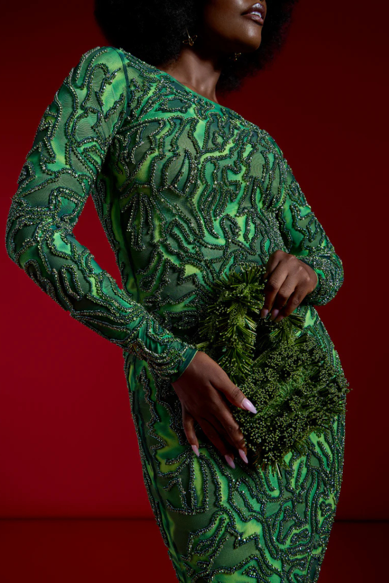 Onalaja ZUWA green maxi dress with flowing fabric and elegant design, perfect for summer or special occasions.