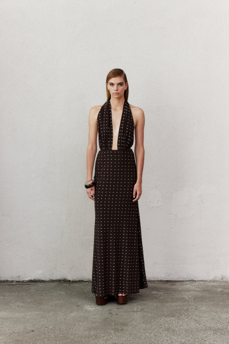 Nazlı Ceren INES Jersey Maxi Dress in Chocolate Chip featuring a flowing fabric and stylish design perfect for casual wear.