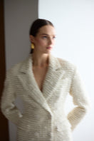 UNDRESS Petra Creamy Tweed Mini Blazer Dress, fitted mini dress with tweed fabric and structured blazer style, shown on a model.