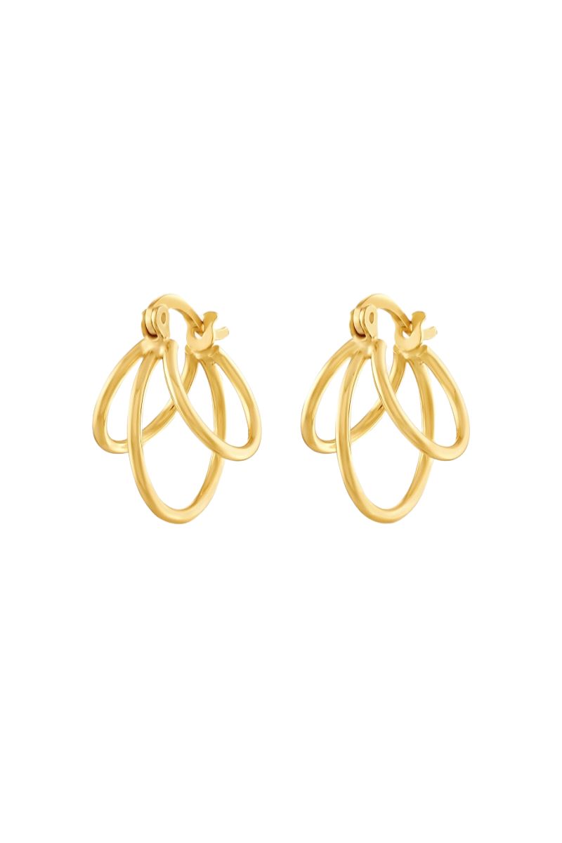 Sara Shala DANI yellow gold vermeil earrings with intricate design and dangling details, stylish and elegant jewelry accessory.