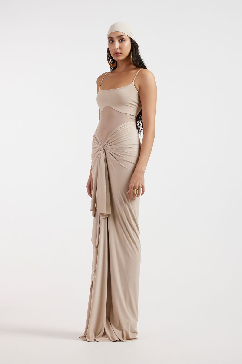ASTRID DRAPED BEIGE GOWN - CULT MIA