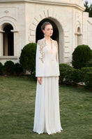 Tracy Studio velvet satin and chiffon co-ords gown featuring a luxurious, flowing fabric with elegant design details.