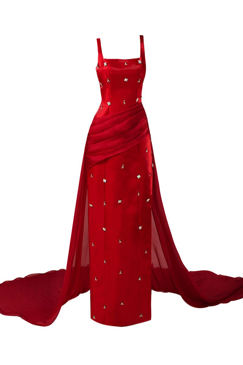 RED STRAIGHT LONG DRESS - CULT MIA
