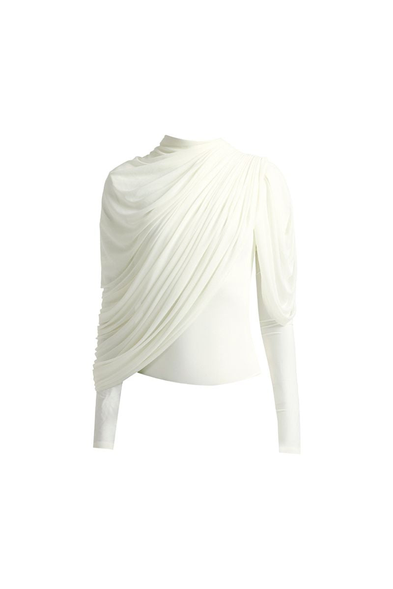 Deme By Gabriella Lisbeth off-white top with long sleeves and a relaxed fit, displayed on a hanger.