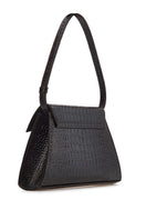 Dark brown croco leather Stephanie bag by Vikele Studio, stylish top handle bag with textured crocodile pattern.