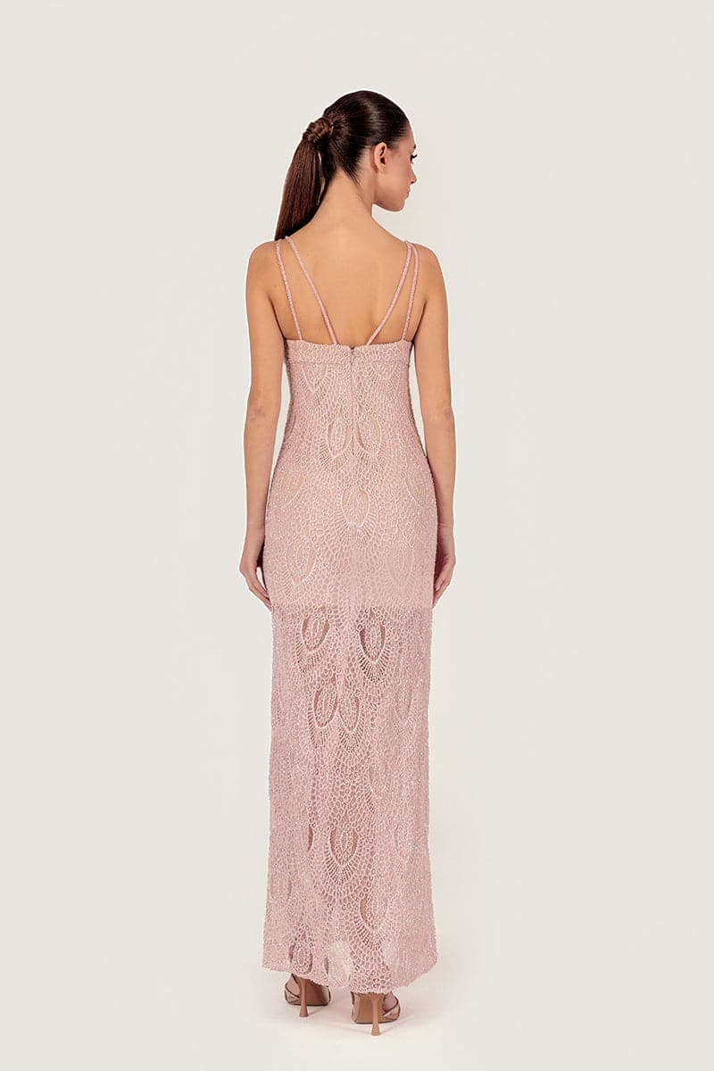 BABY PINK DELICATE LACE MAXI GOWN - CULT MIA