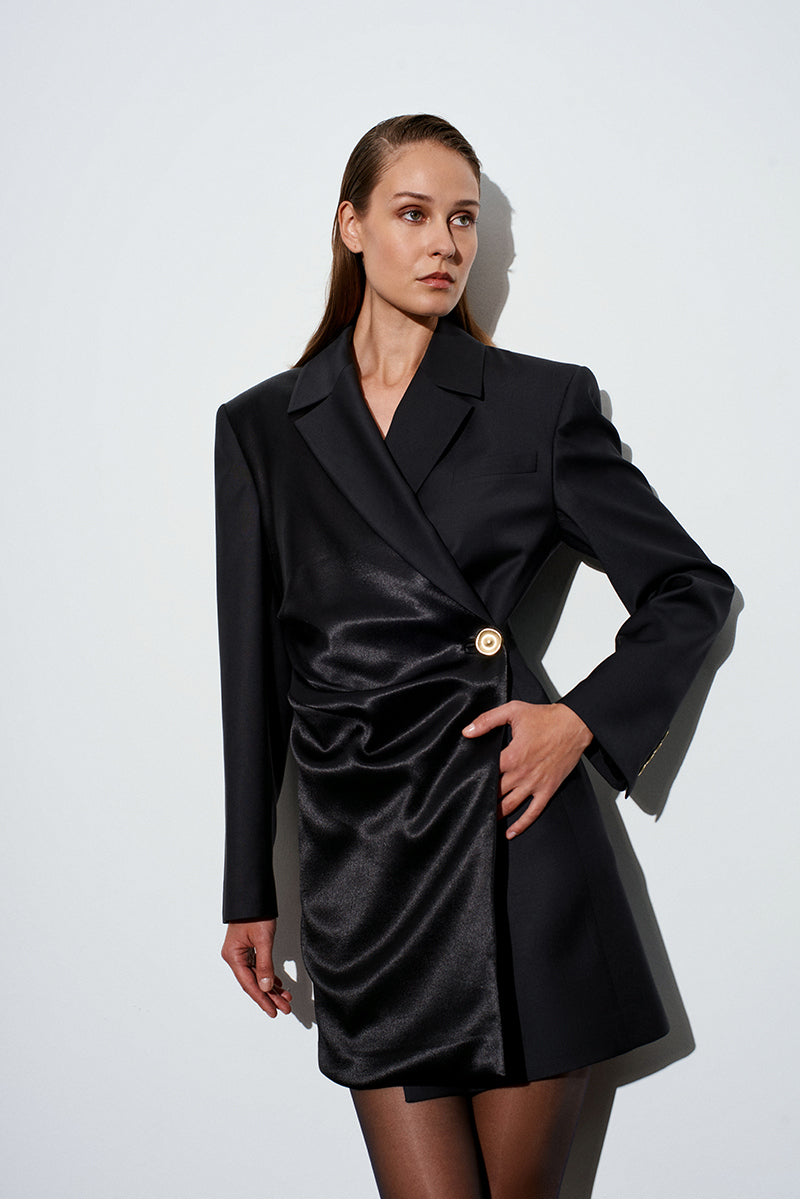 Black Berry Blazer Dress by Acaria Studio, a stylish mini dress with blazer-inspired design and fitted silhouette.