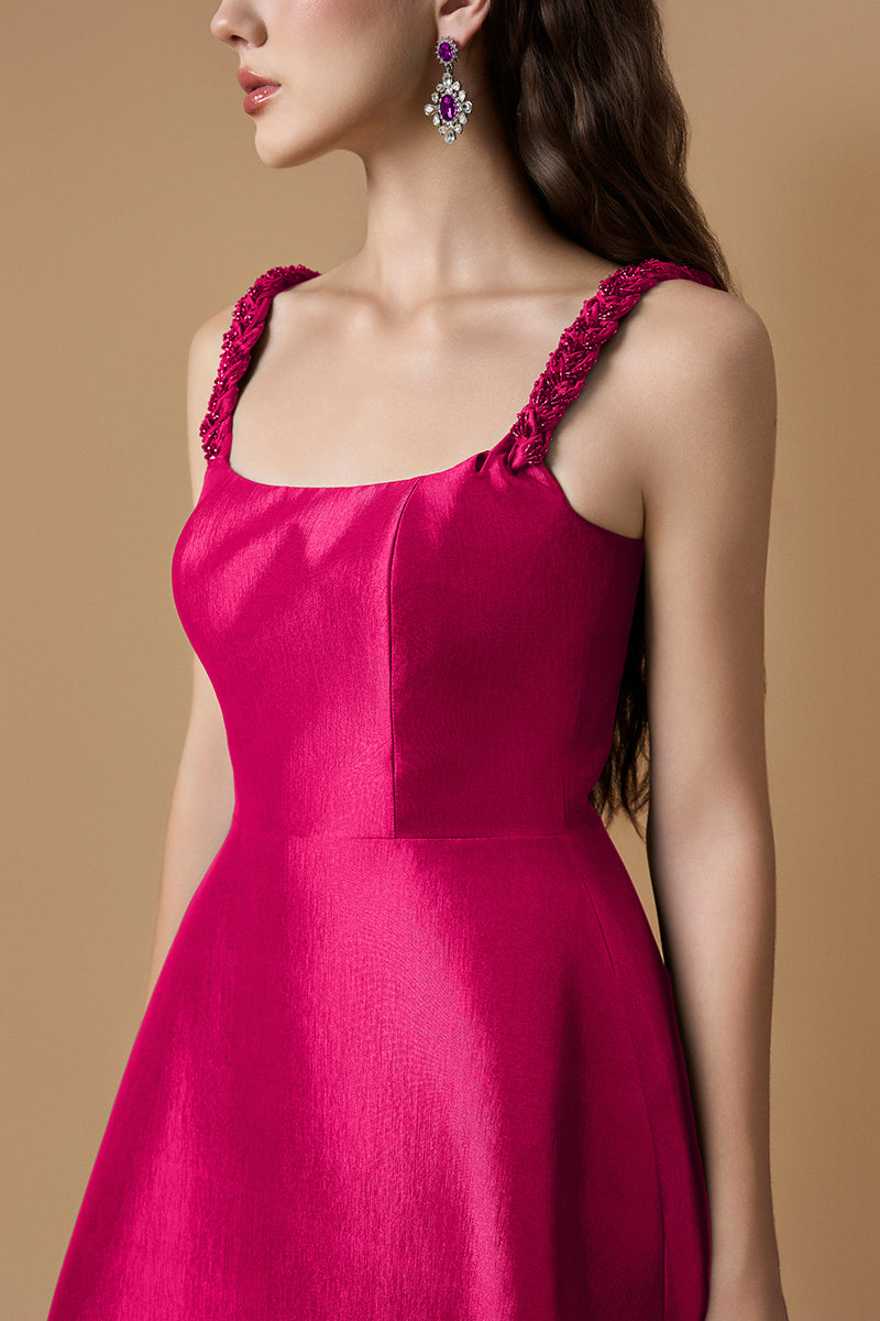 I.H.F pink taffeta silk-lined Maix gown, 3/4 length sleeve with elegant drape and intricate details, perfect for formal occasions.