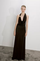 Nazlı Ceren Dakota Jersey Long Dress in black, a stylish maxi dress with a flowing silhouette and soft fabric.