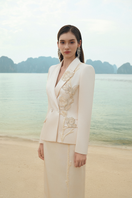 White pearl taffeta co-ord set by Lune De Soie, featuring a stylish top and matching skirt in elegant fabric.