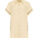 niLuu AQUAFLORA Logan button-down shirt in creme, 3/4 sleeve top with classic collar and subtle floral pattern.