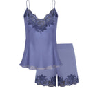 Bocan Couture Luna Silk Lilac pajama cami and shorts set, soft silk fabric, lavender color, comfortable sleepwear ensemble.