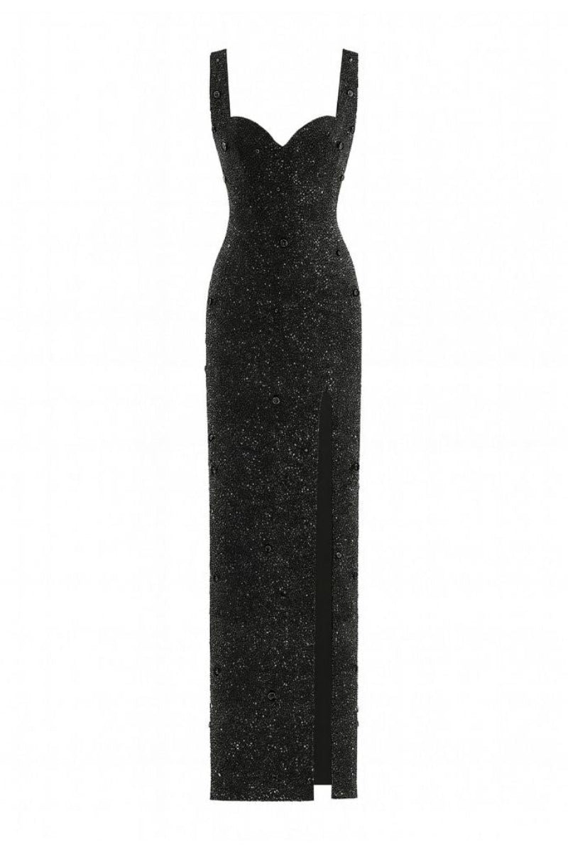 Kroon black maxi dress by Khanum's featuring a flowing silhouette and elegant design, perfect for formal or casual occasions.