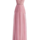 Pink organza A-line cold shoulder maxi gown by Happy Clothing, flowing fabric with long length and elegant design.