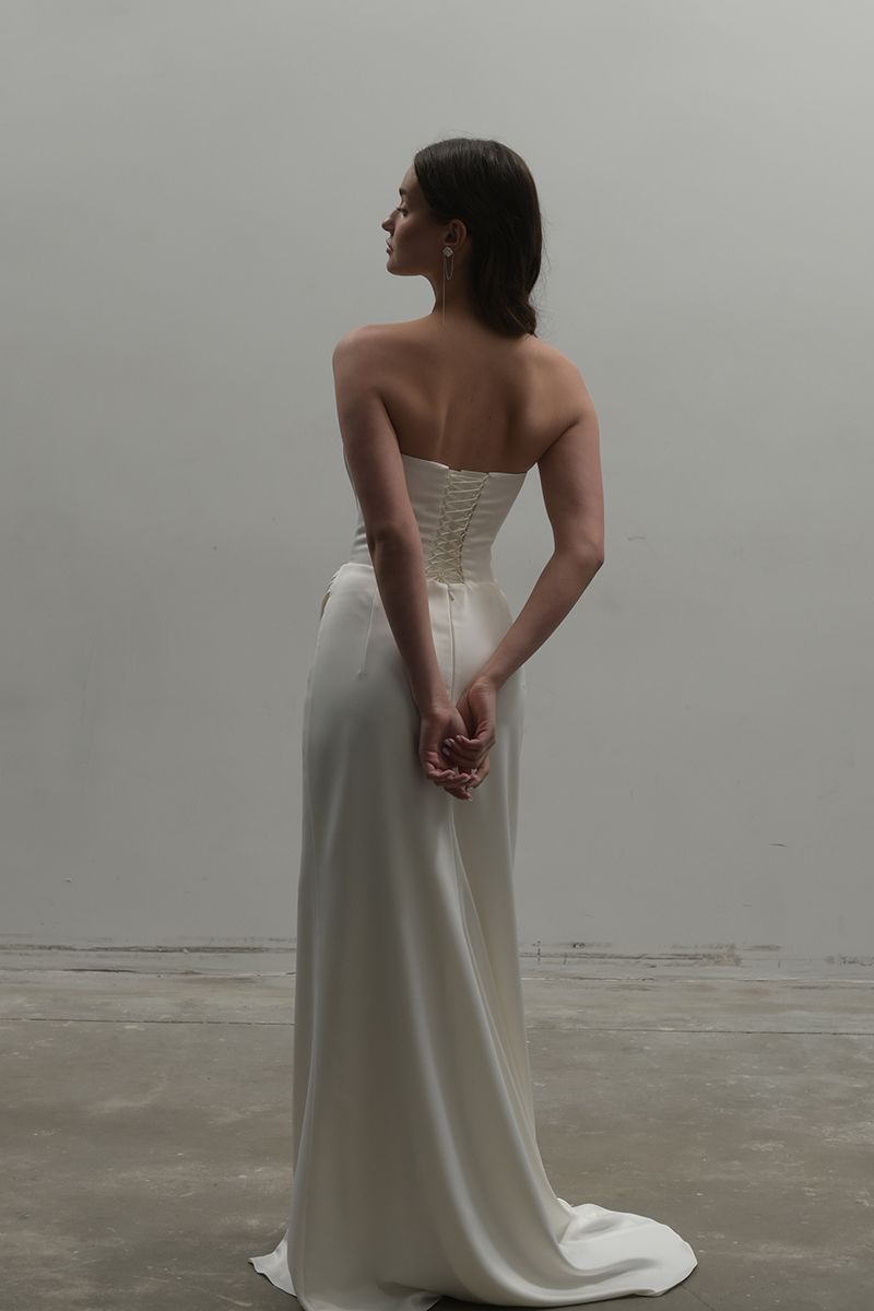 OFF-WHITE MINIMALISTIC DRAPED CORSET GOWN - CULT MIA