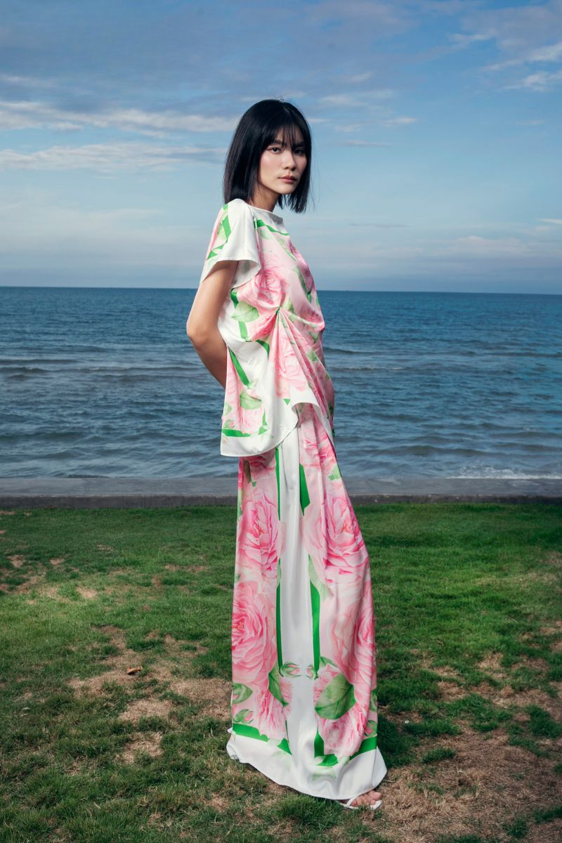 LILIANE SHORT SLEEVED SILK TOP AND WIDE-LEG PANTS SET - CULT MIA