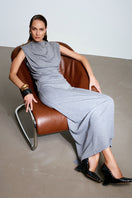 Gray Acaria Studio Lauren top with a relaxed fit, featuring a round neckline and short sleeves.