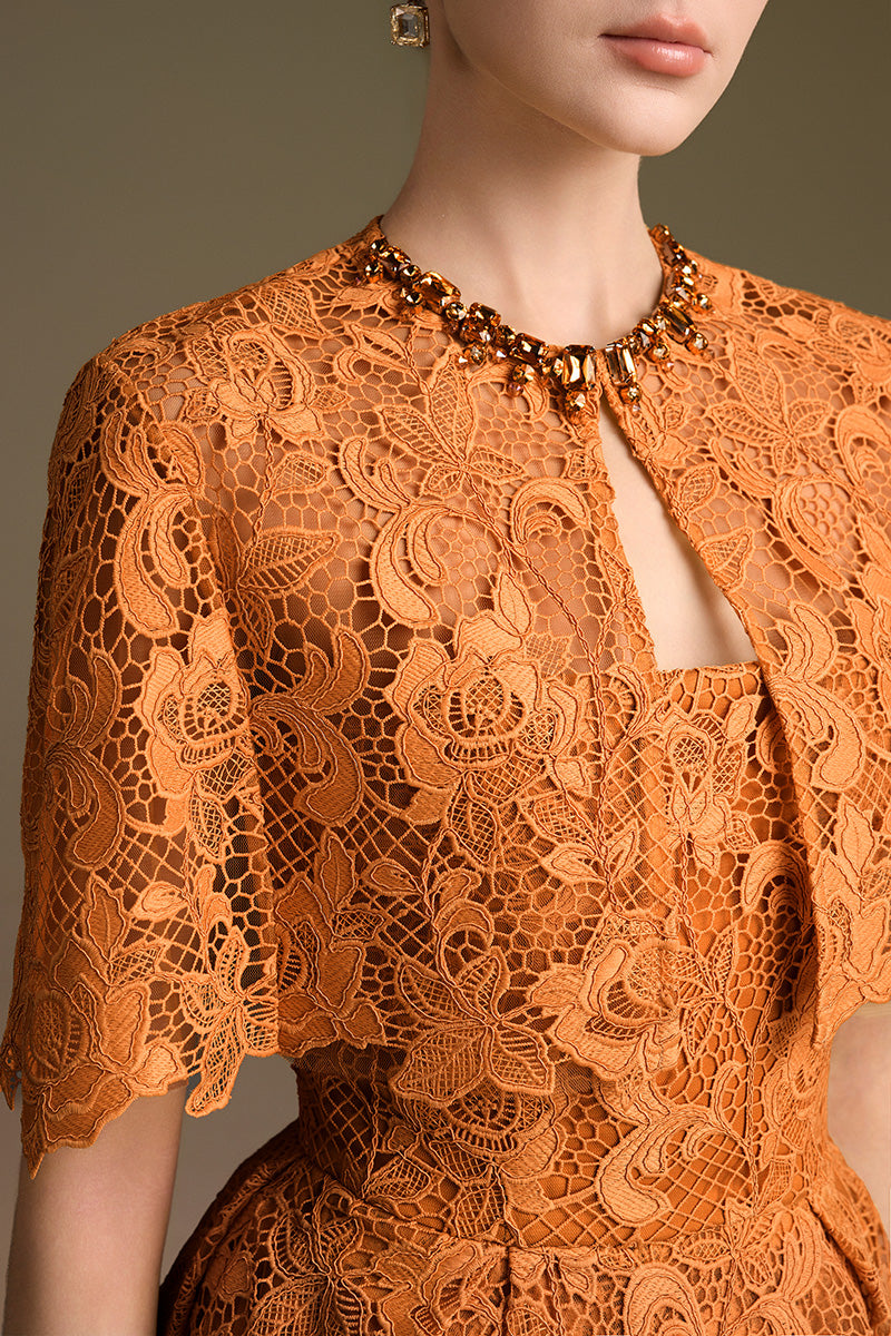 Orange CULT MIA X I.H.F bustier A-line gown with fitted bodice and flowing skirt, stylish evening wear for formal occasions.