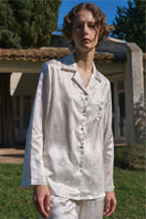 KIKI Pearl Cat 22 Momme Silk long pajama set from Not Just Pajama, soft and luxurious loungewear for comfortable nights.