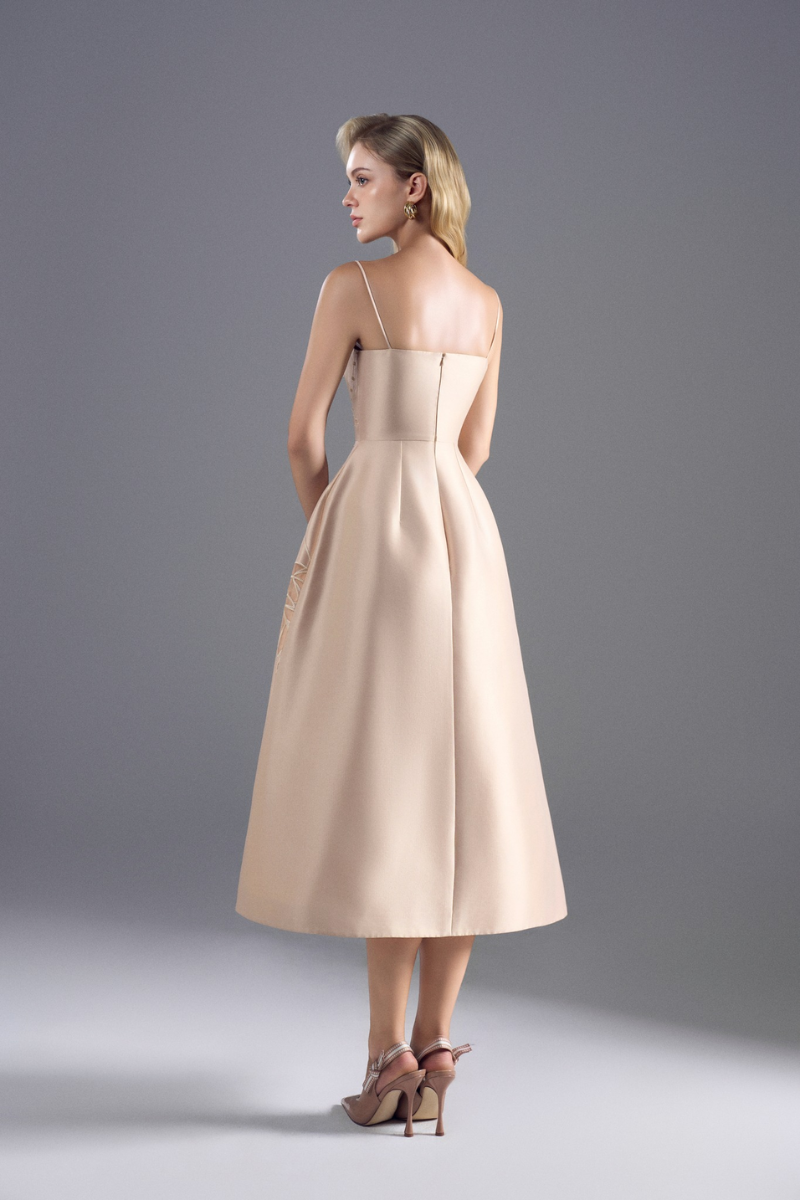 ROSEE de MATIN TAFFETA A-LINE MIDI DRESS IN BEIGE | Cult Mia ROSEE de MATIN TAFFETA A-LINE MIDI DRESS IN BEIGE | Cult Mia