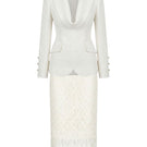 White Plan ivory lace co-ord set featuring a tailored blazer and matching pants, stylish and elegant for sophisticated looks.