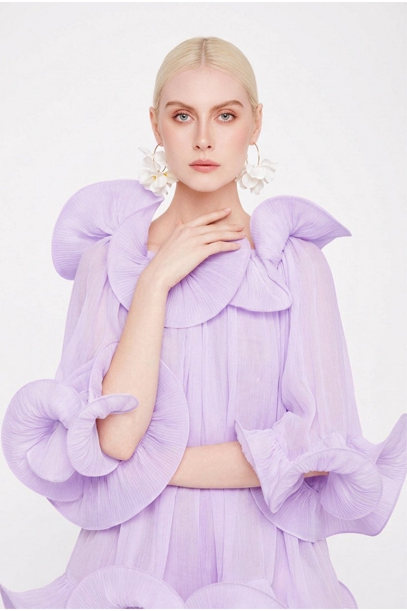 Valenciani Origami Cloud Mini Dress in purple, featuring a stylish mini dress with a unique origami-inspired design and soft fabric.
