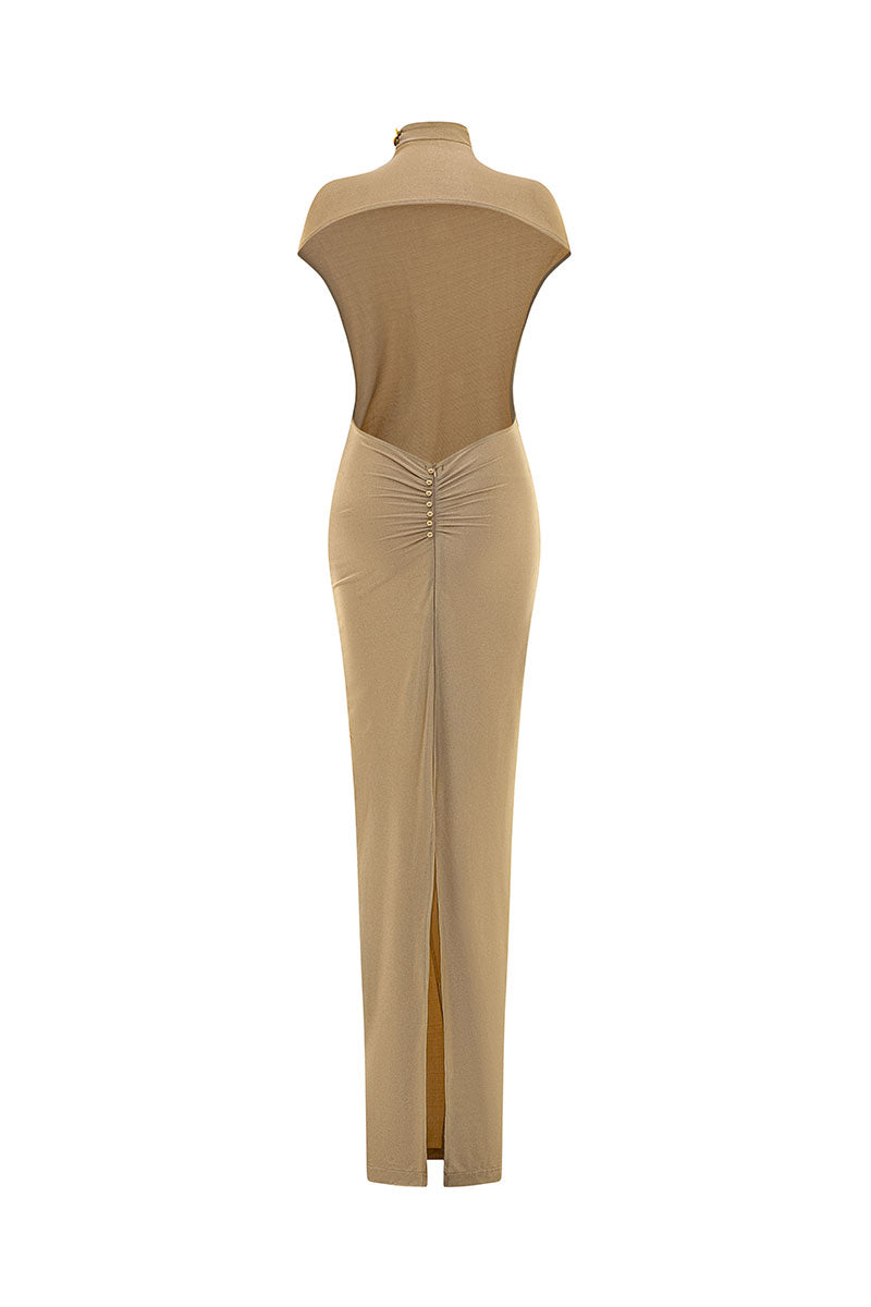 Poem Lucentia Maxi Dress in flowing fabric with a relaxed fit, featuring a stylish neckline and elegant length.
