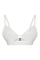 JINSUN ivory tweed Pappus appliqué bra top, stylish tops with textured fabric and decorative details, perfect for casual wear.