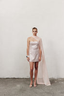 Nazlı Ceren Reya chiffon cape in cloud pink, lightweight jacket with flowing fabric and elegant drape, stylish for special occasions