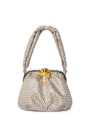 Silver shoulder bag with palm and marquise embellishments from Sarah's Bag, featuring a structured design and silver chain strap.