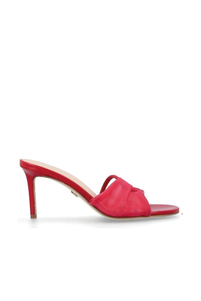 House of Atana Giro Heel Rosso featuring red high-heeled shoes with ankle straps and sleek design on a neutral background.
